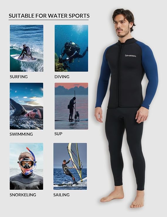 Lemorecn Wetsuit Top Men, 3mm Wetsuits Jacket Long Sleeve Neoprene Tops