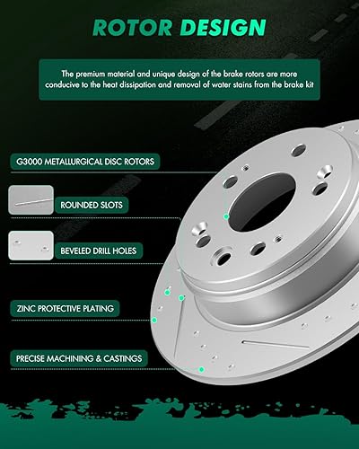 Miniatura 850 de SCITOO Juego de 2 frenos de freno ranurados traseros para Chrysler Town & Country, 08-16 para Dodge Grand Caravan, 09-13 para Dodge Journey, 12-15