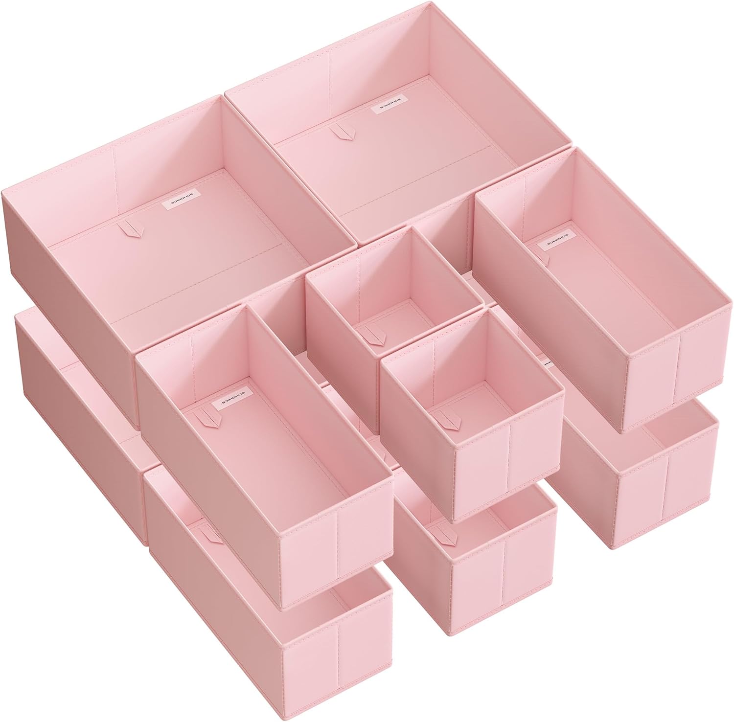 SONGMICS Divisore per Cassetti, Organizzatore per Armadio, Set di 12, Scatole di Stoccaggio Pieghevoli in TNT, per Calze, Biancherie, Reggiseni, Cravatte, Sciarpe, Rosa Pastello RDZ006R01