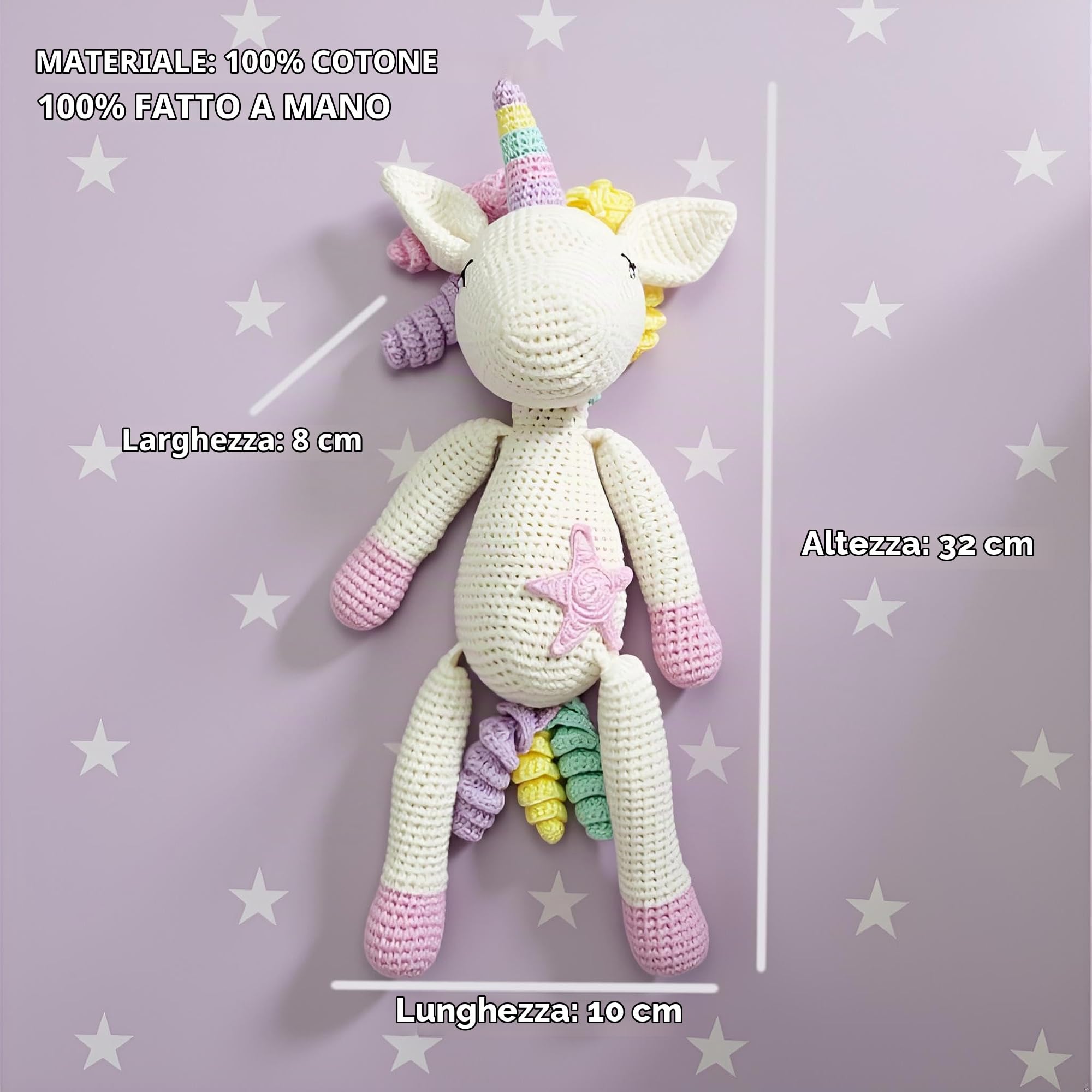 Unicorno di Peluche all'Uncinetto Fatto a Mano, Giocattoli Amigurumi per Bambini, Regali Originali all'Uncinetto per Neonati