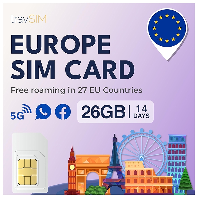 travSIM 欧洲 SIM 卡 - 24GB 数据套餐 (有效期14天)