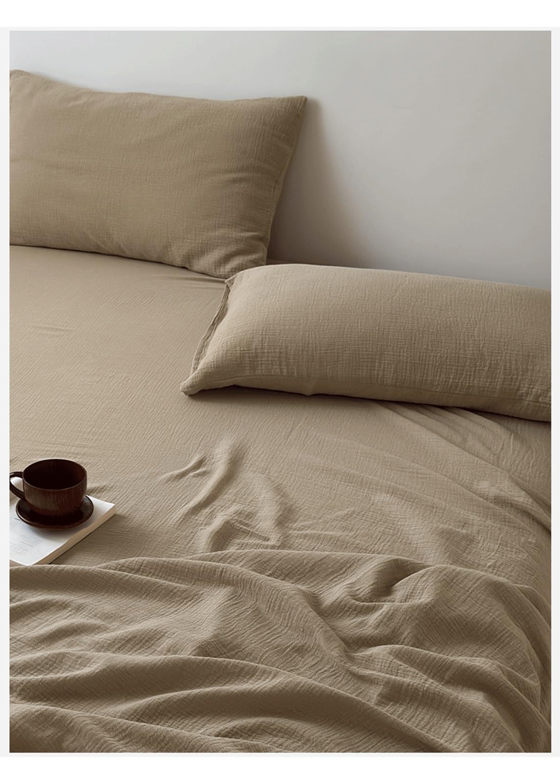 Bettlaken 160x230cm bis 240x270cm Flache Laken aus 100 % Baumwolle Doppellagige Falten-Gaze ohne Gummi Bed Sheets Betttuch ohne Gummi(Brown A,240x250cm+48x74cm x2)