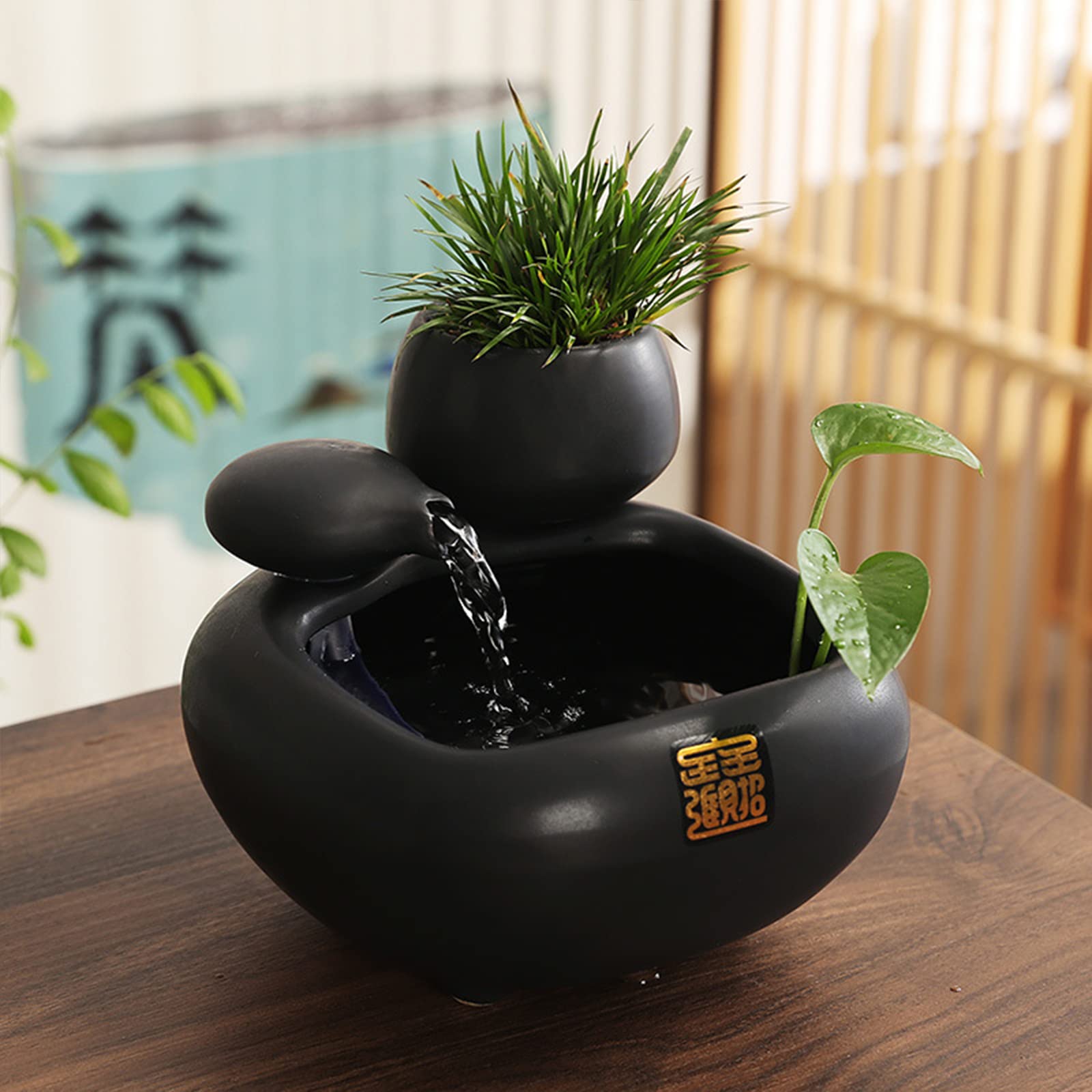 Amazon.co.jp: LGNORA 卓上噴水、屋内デスクトップ滝、セラミック装飾