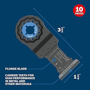 BOSCH 1-1/4 Inch OSL114C-10 Starlock Carbide Plunge Cut Blade 10-Pack - Professional Oscillating Multi-Tool Accessory with 3D Fit Interface, 30X Longer Life, Compatible with OIS Tools