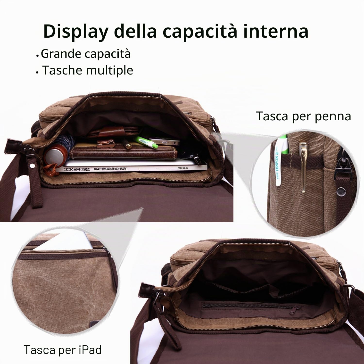 FANDARE Borsa a Tracolla Borse a spalla Ventiquattrore Borse Messenger di tela Uomo Donna Borsa postino Grande Capacità Borsetta per viaggio lavoro scuola business università Pendolare