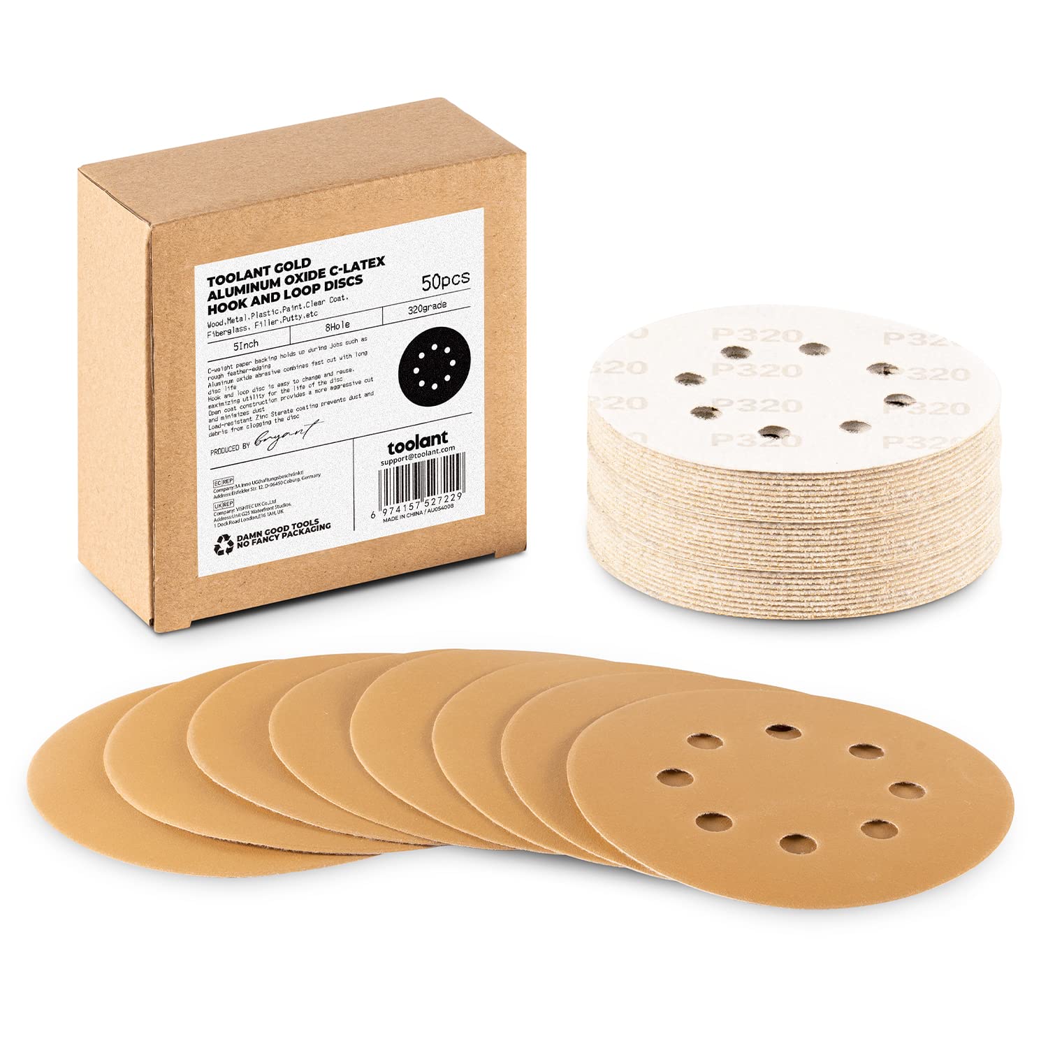 Inch 320 Grit Sanding Disc, Hole Hook and Loop Aluminum Oxide Sanding  Discs for Disc Sanders Orbital Sanders 50 Pack by toolant