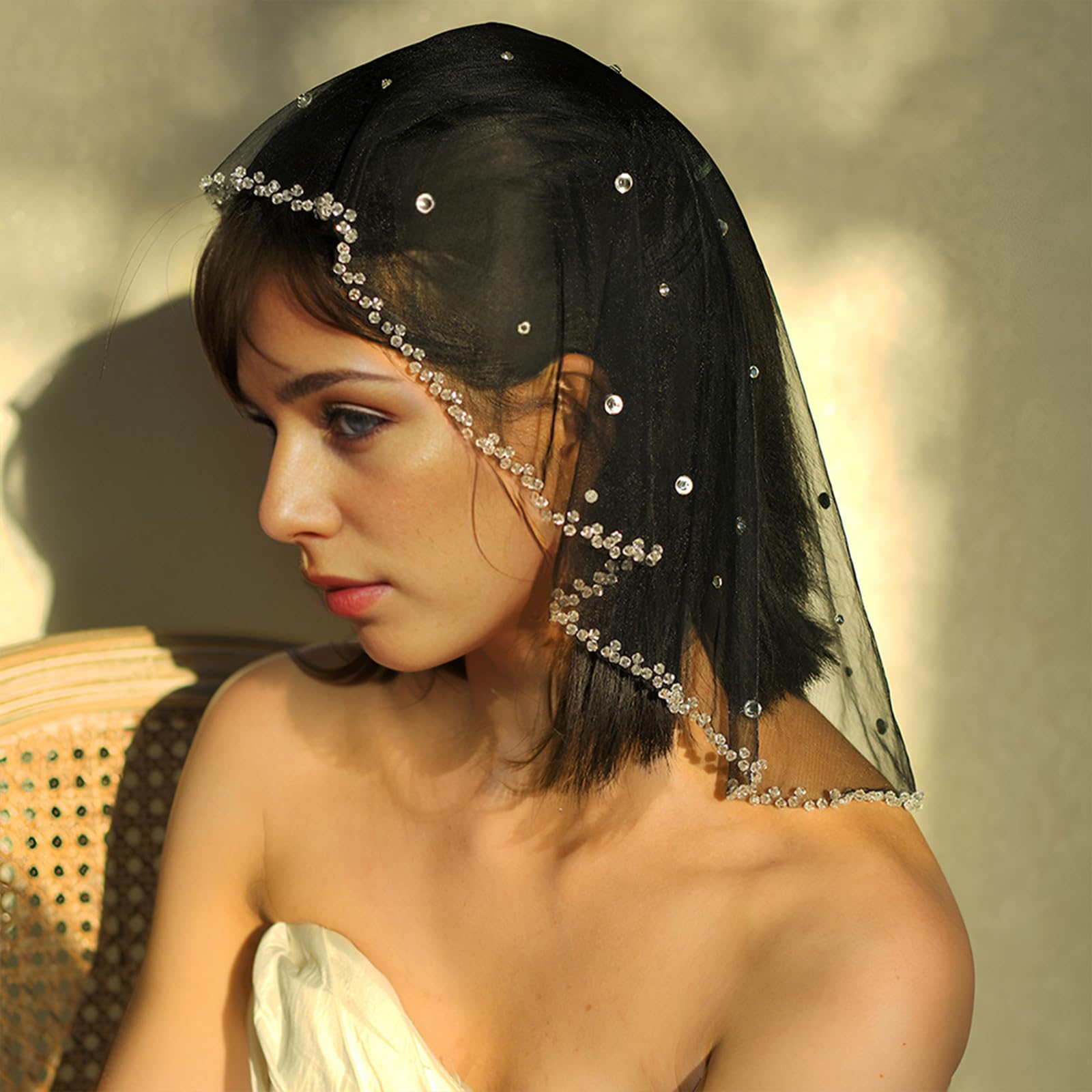 Elegante velo de boda de cristal, accesorio para el pelo con diamantes de imitación, pequeño y redondo, para despedidas de soltera, sesiones de fotos, accesorio de boda
