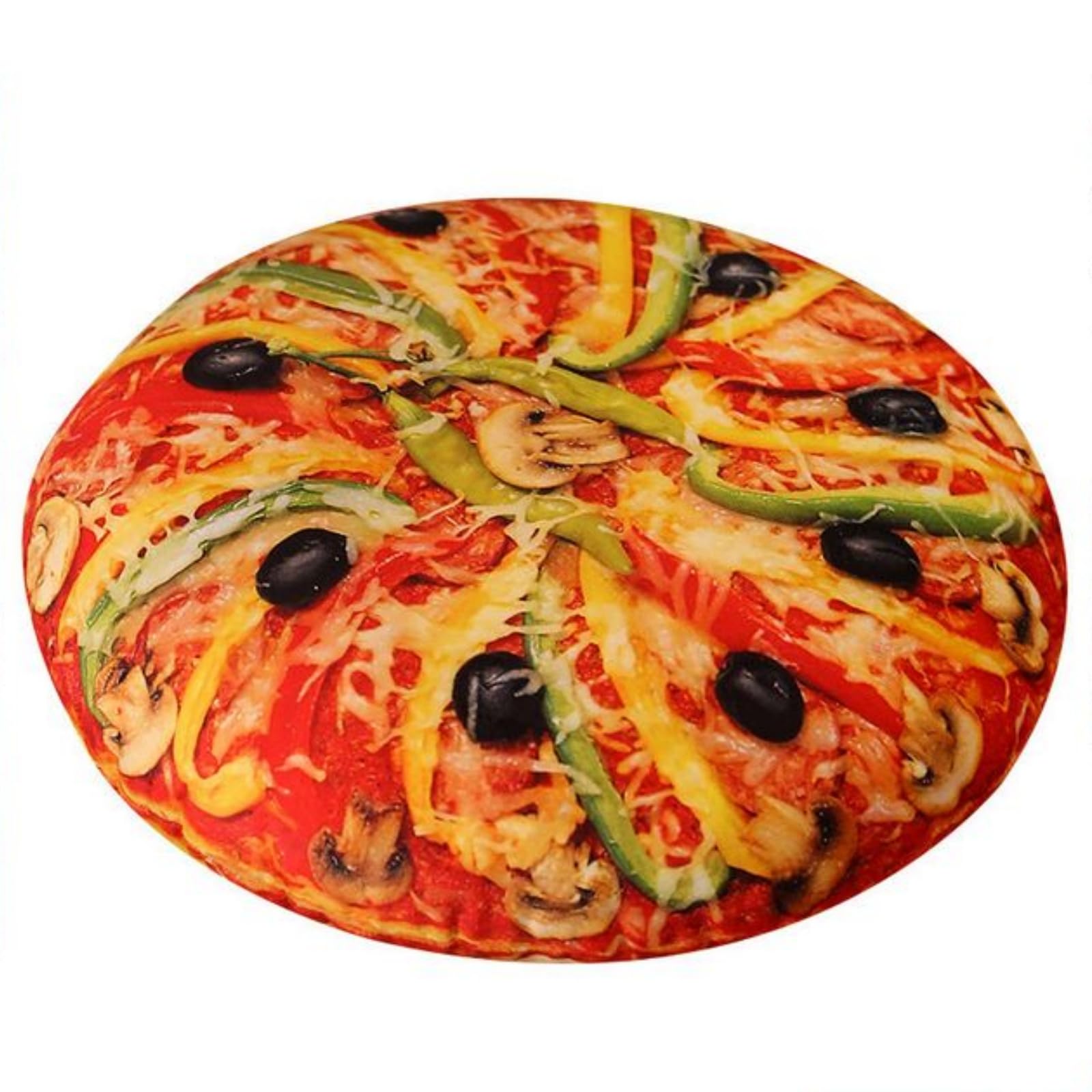 OUKEYI Pizza Shaped Plush Pillow, 40 cm Round, Black and White, Indoor Decorative Accent