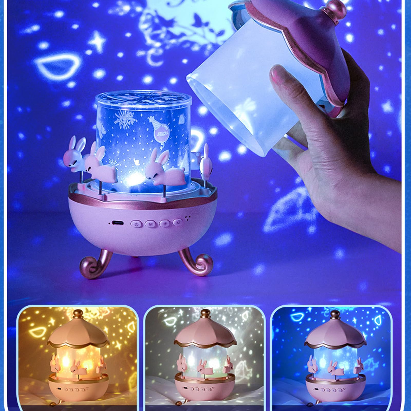 Proiettore di stelle Luce Notturna con Music Box Forma 12 Temi Visivi Dinamici Batteria Ricaricabile per Camera da Letto Decor Atmosfere Lampada Proiettore Stella