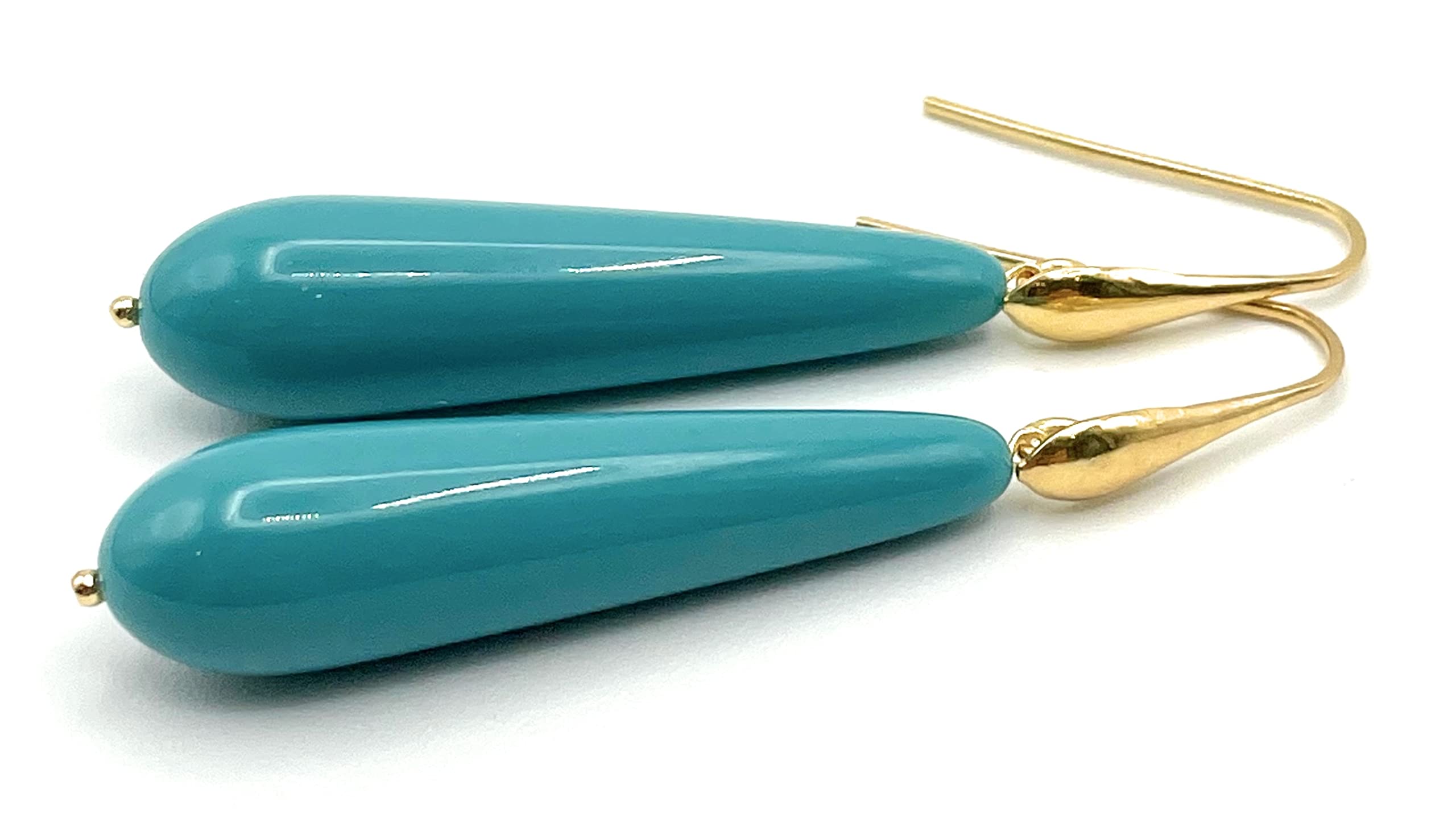 Pendientes Colgantes de Plata 925 Dorada 24 K y Lagrimas Turquesas, Joyas Artesanales, Regalo para Mujeres