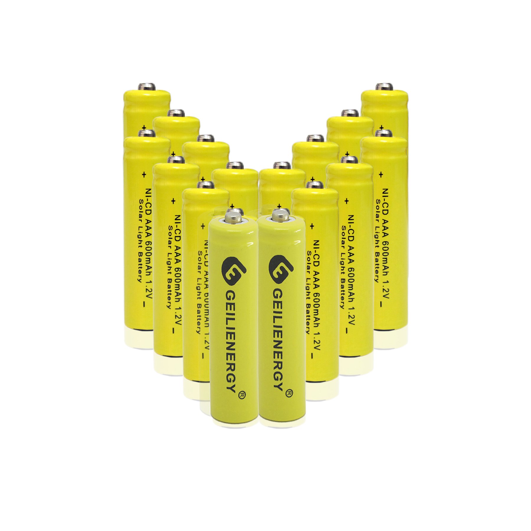 GEILIENERGY Solar Light Batteries AAA NiCd AAA 1.2V 600mAh Triple A Rechargeable Batteries for Solar Lamp Garden Lights (Pack of 16)