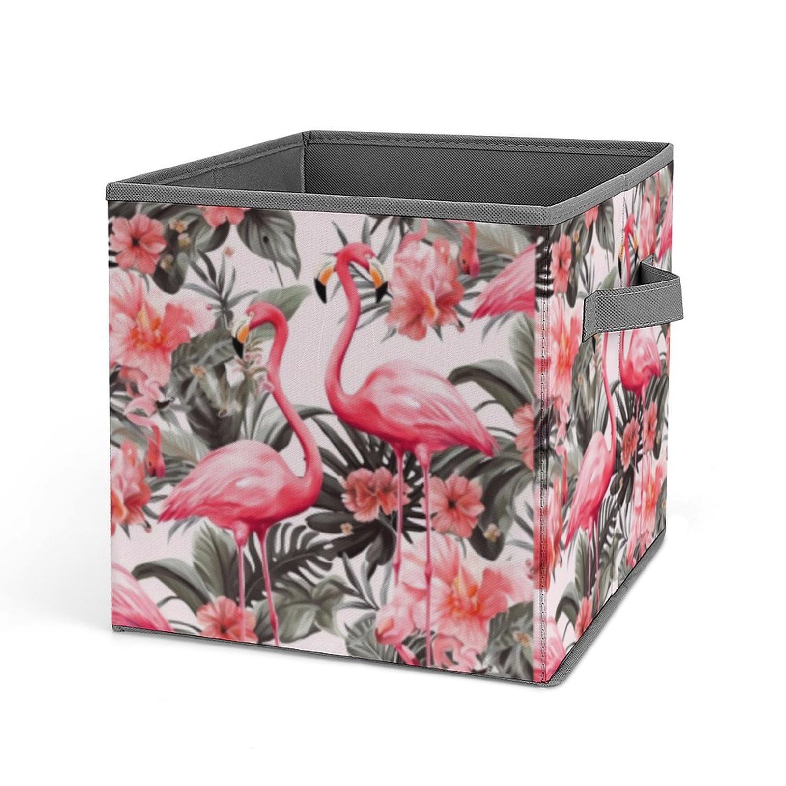 JTREHY Flamingo Floral Printed Printed Foldable Storage Box, 10.6 Inches Fabric Storage Box for Wardrobe, Bedroom, Utility Room