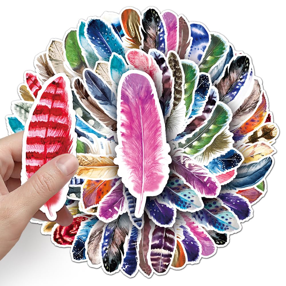 Watercolor Feather Vinyl Stickers, 50 PCS Waterproof Decals for Laptops Scrapbooking, Journals, Notebooks, Water Bottles - Image 4