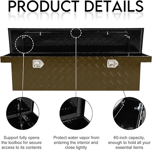 Miniatura 3 de BLACKHORSE-RACING Caja de herramientas de aluminio resistente con 5 bandas de rodadura con asas laterales, cerradura y llave, 60 x 12 x 14 pulgadas,