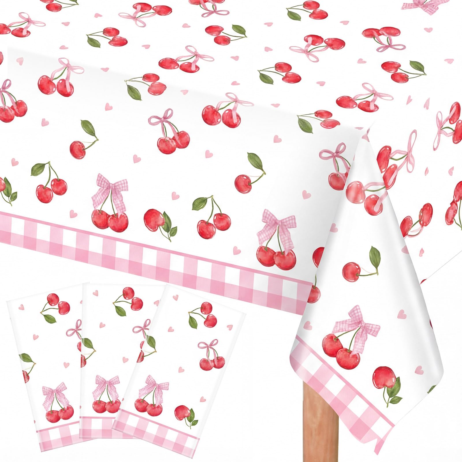 Ganeen 3 Pcs Cherry Tablecloth Plastic, Cherry Birthday Decorations
