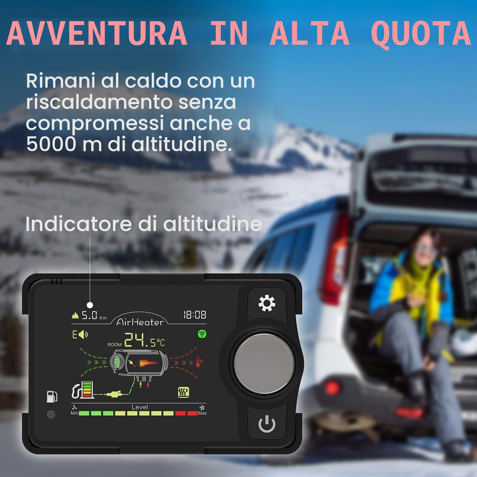 TURBRO Riscaldatore a Diesel, 8kW, Serbatoio di 5L | Compatibile 12V/24V, App Bluetooth e LCD, Timer Programmabile, Avviamento -40°C, Modalità Altitudine