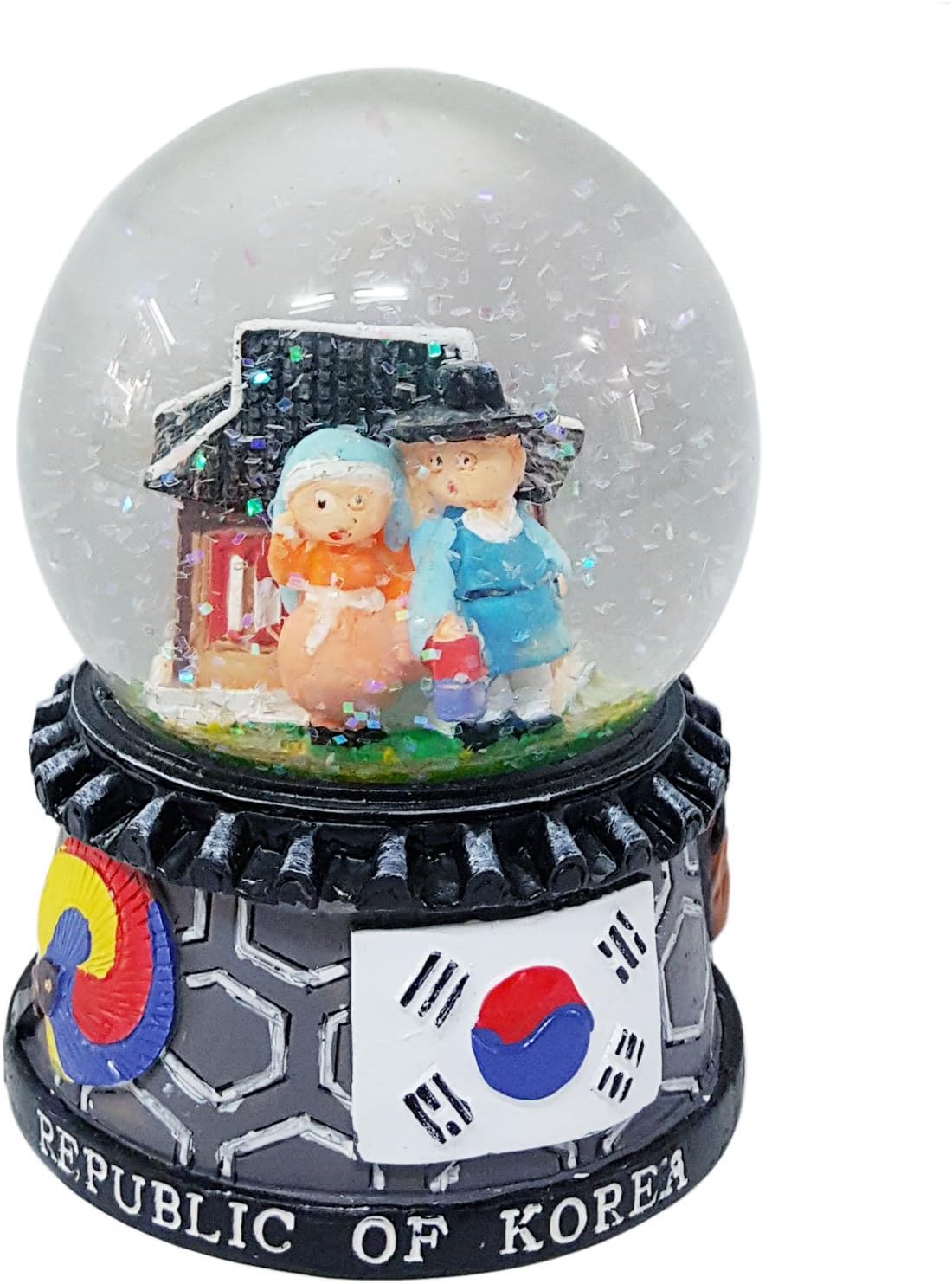 SJ Craft Korean Tiled Roof Design Snow Globe Medium Size Korea Symbol Flag Mask Fan Paramour
