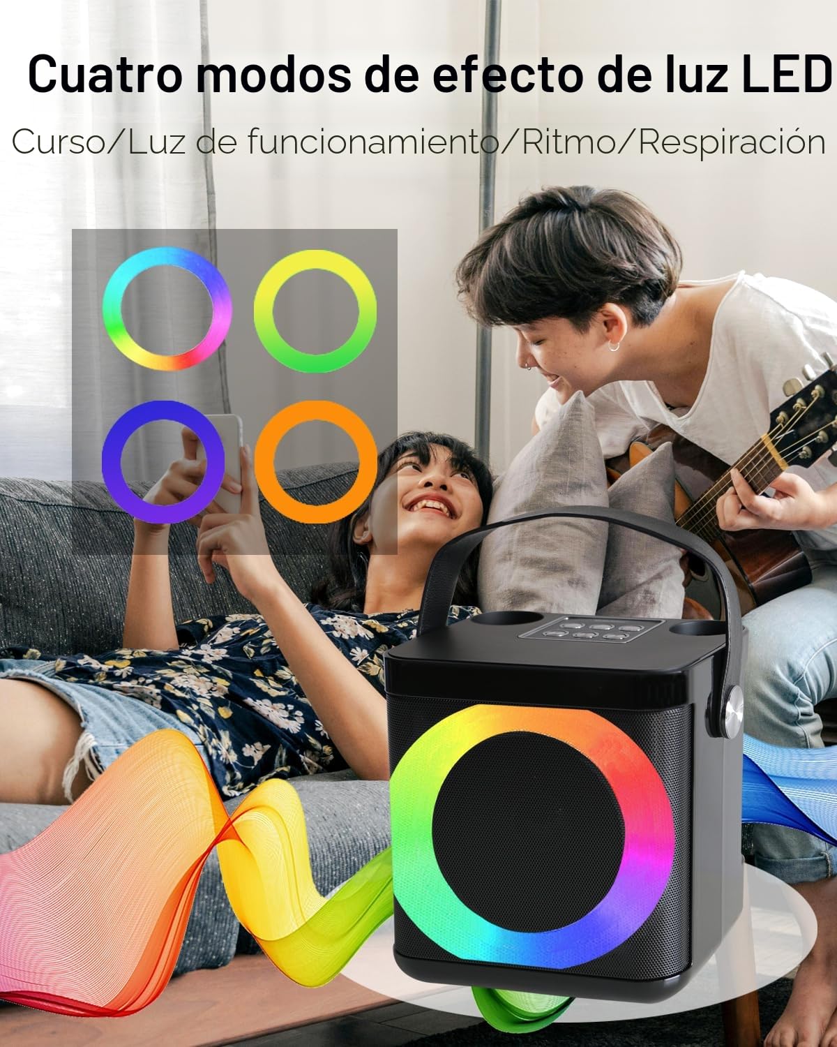 Karaoke 2 microfonos inalambricos,Máquina de Karaoke Portátil, Altavoz con microfono para Adultos y Niños, Altavoz Karaoke Profesional Luces LED, Fiesta en casa/KTV, al Aire Libre, Viajes