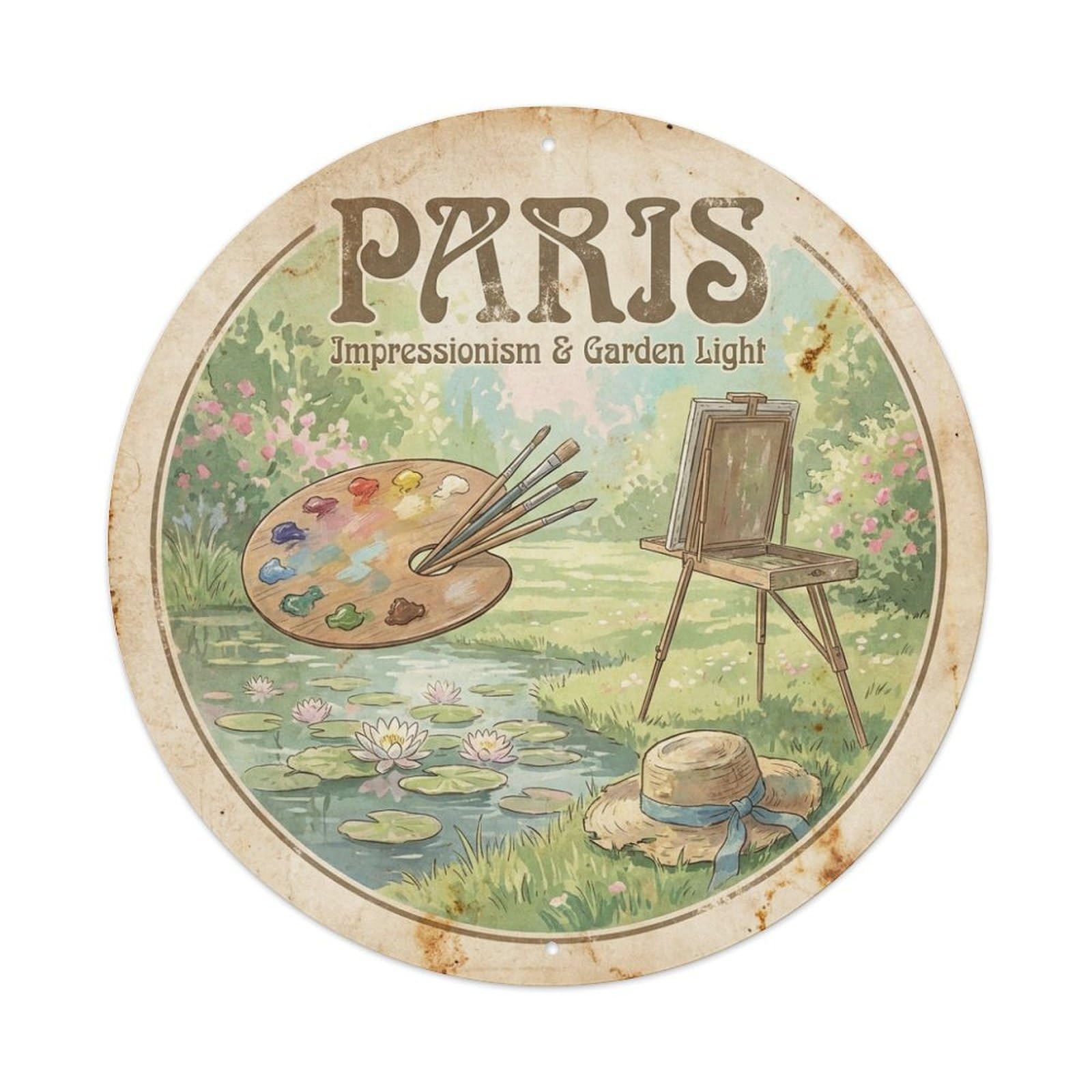 Olhnbad Style Paris Garden Culture Impressionist Light Travel Metal Tin Sign