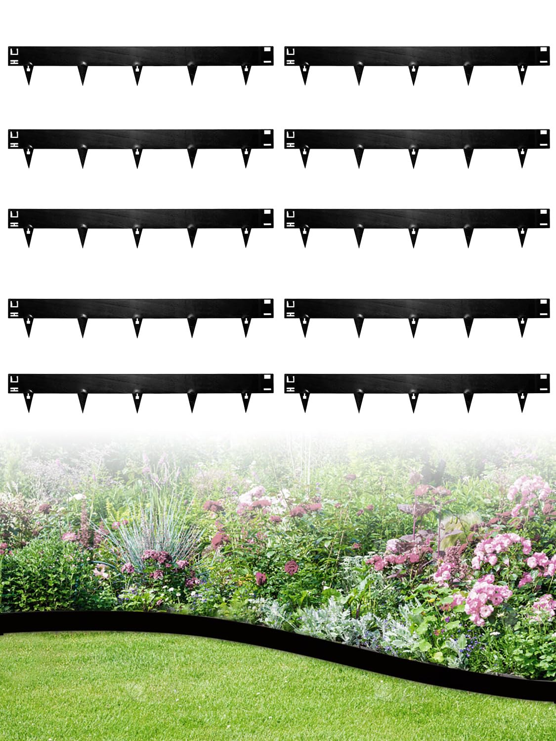 Bellanny Corten Steel Lawn Edging, 10Pc Metal Garden Edging, 107.5x15cm Flexible Decorative Garden Edge Border | Classic Grass Landscape Edging, Pathway Edge Strip Flower Bed Edging,Total 10.75m,Black