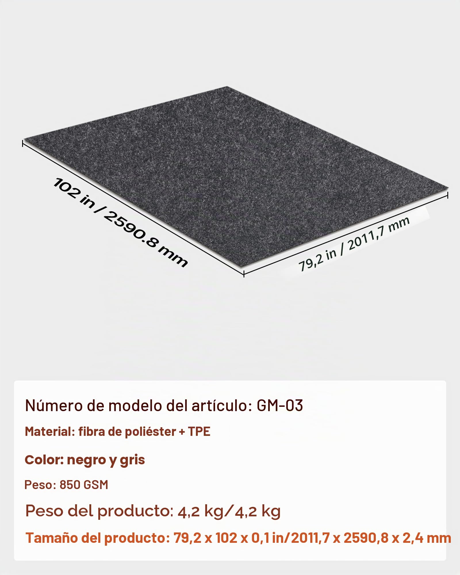 VEVOR Alfombrilla para Suelo de Garaje 2,59x2 m Alfombrilla Protectora Antideslizante Impermeable Agua Lluvia Barro Aceite para Coche con Respaldo de TPE Antifugas Fácil de Limpiar Corte, Varios Usos