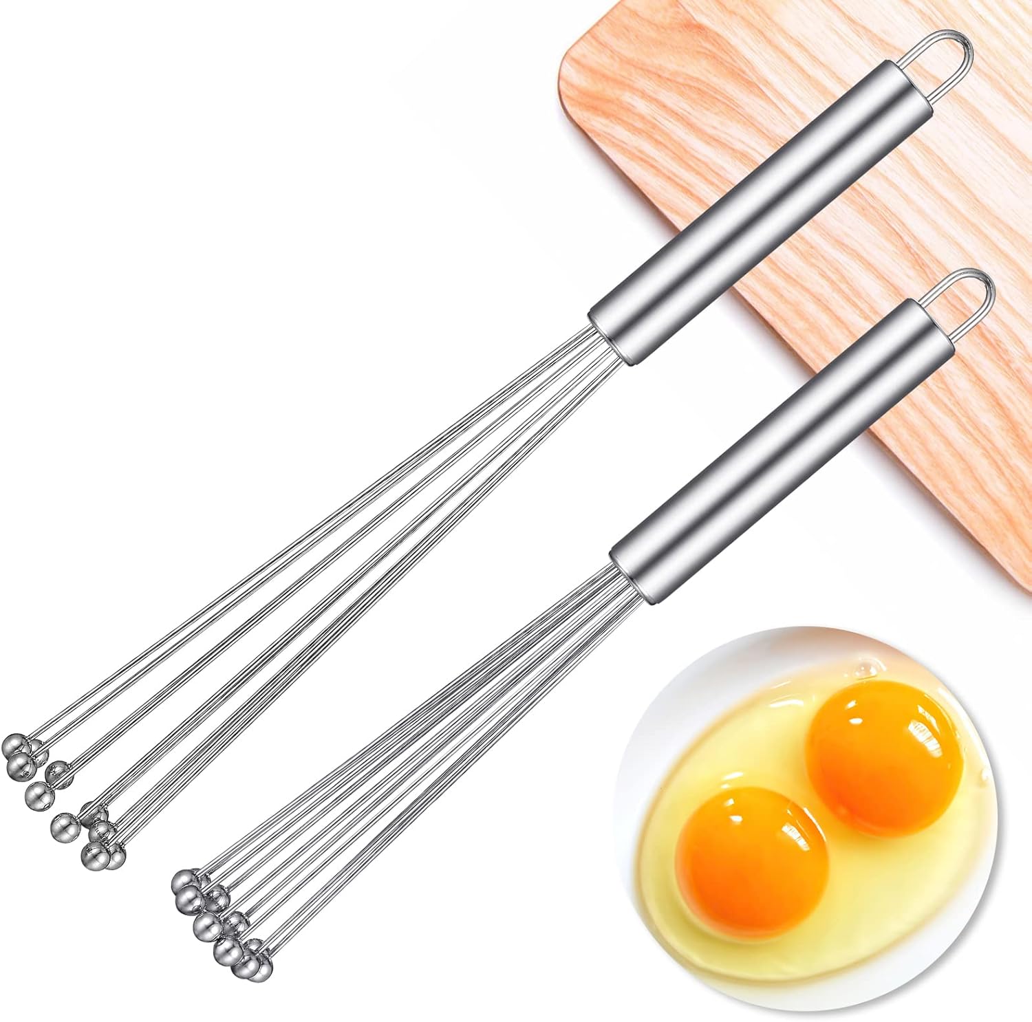 2 Pieces Stainless Steel Ball Whisk Wire Egg Beater Manual Mixer Whisk Set Kitchen