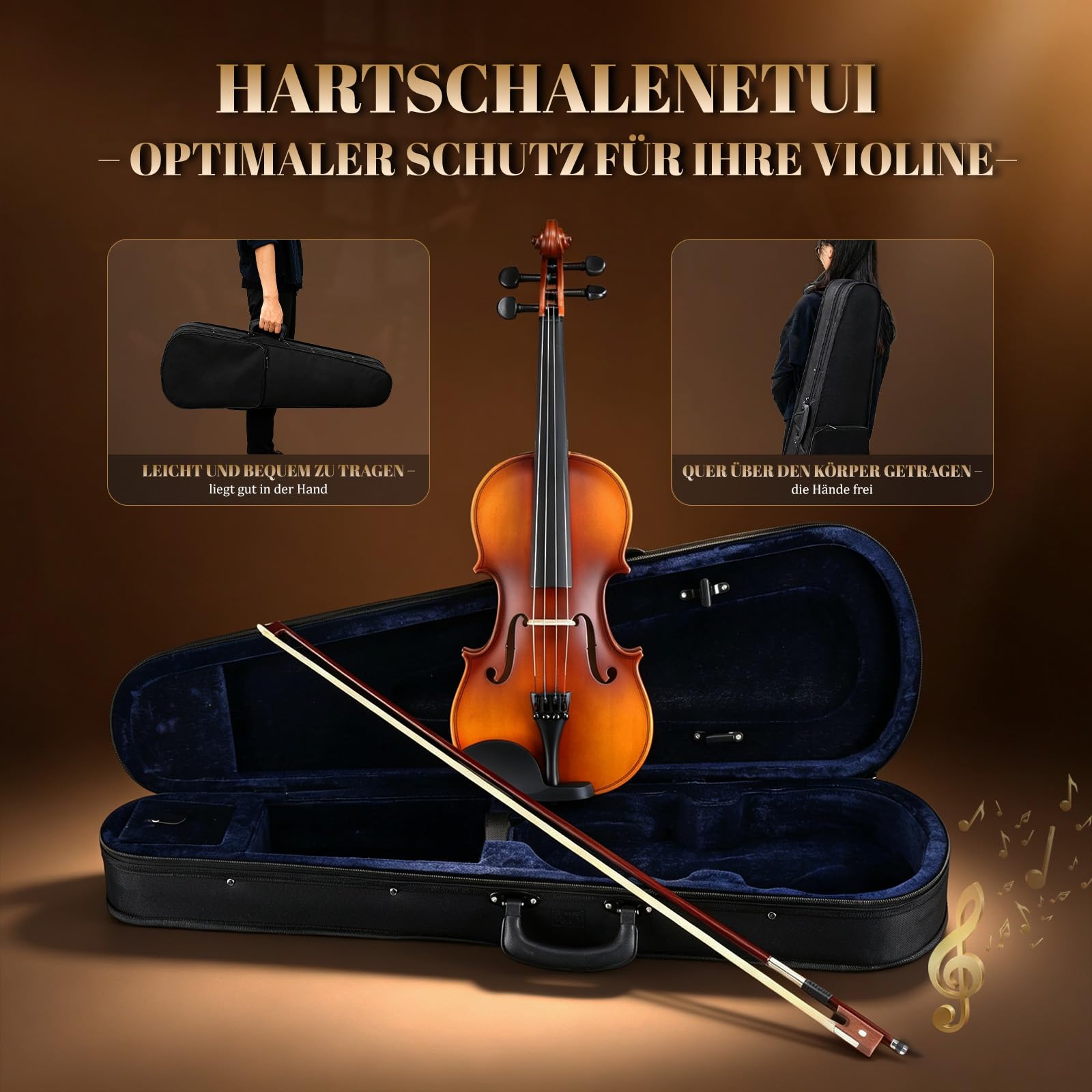 Bonnlo Violino per Bambini e Principianti, Misure 1/4, 1/2, 3/4 e 4/4, Violino in Legno Compensato di Tiglio con Acro in Legno Rosso, Astuccio, Colofonia e Mentoniera (Colore Classico, 1/4)
