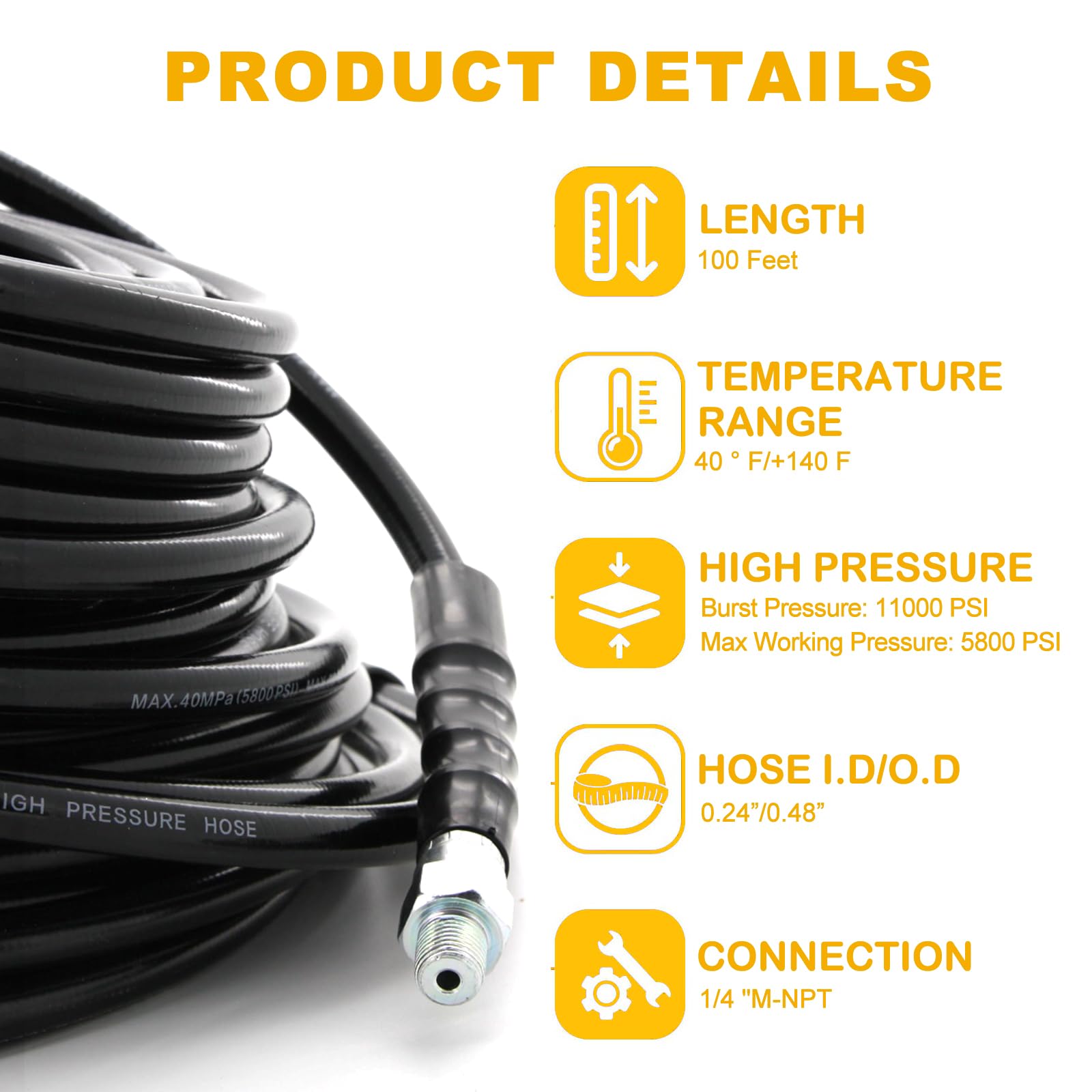 Marshall Excelsior MER403-60 High Pressure Hose, Hardnose FF POL, 1/4