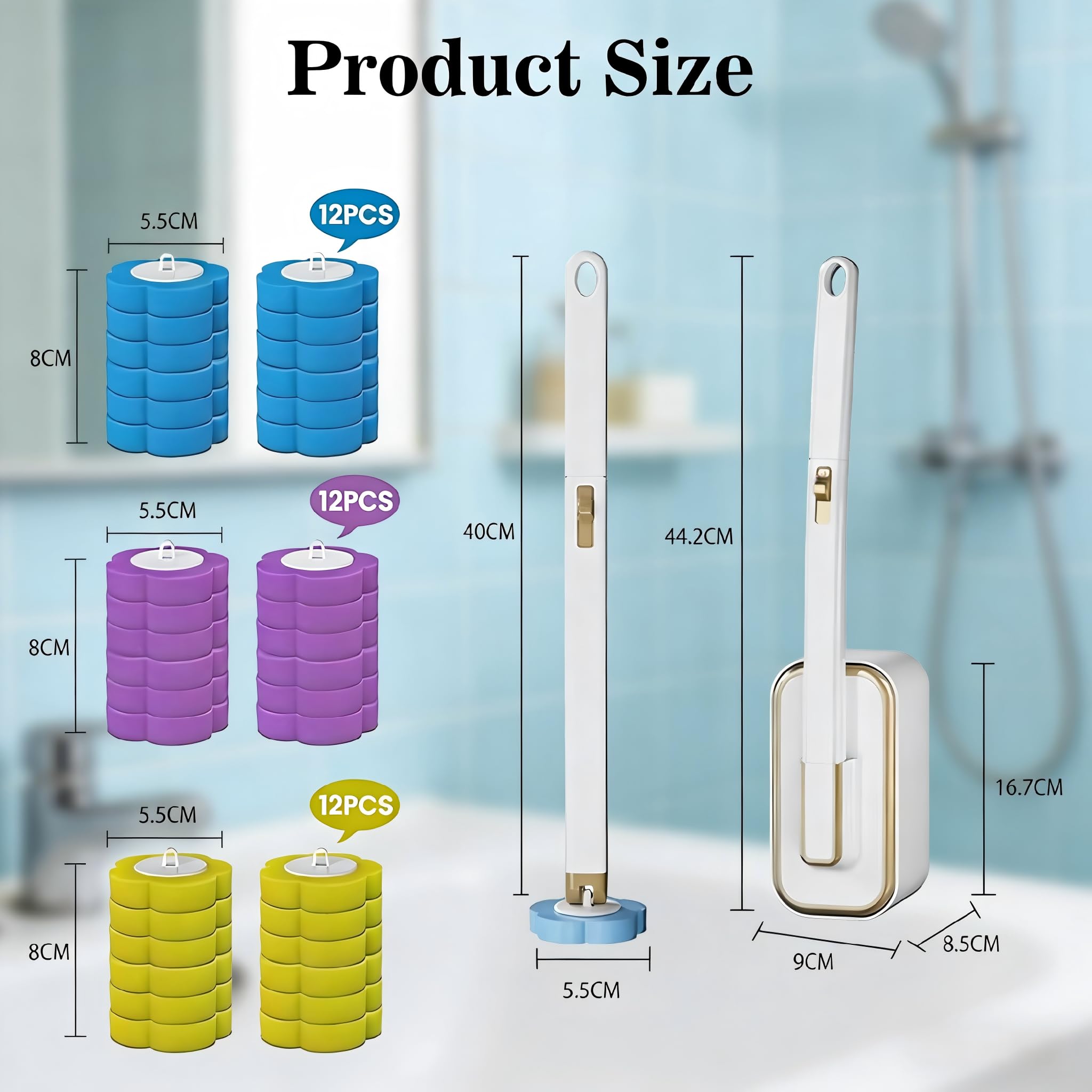 Vingspina Brosse de toilette jetable avec 36 recharges de nettoyant pour le nettoyage de la salle de bain, brosse de toilette murale améliorée avec produit de nettoyage - 2
