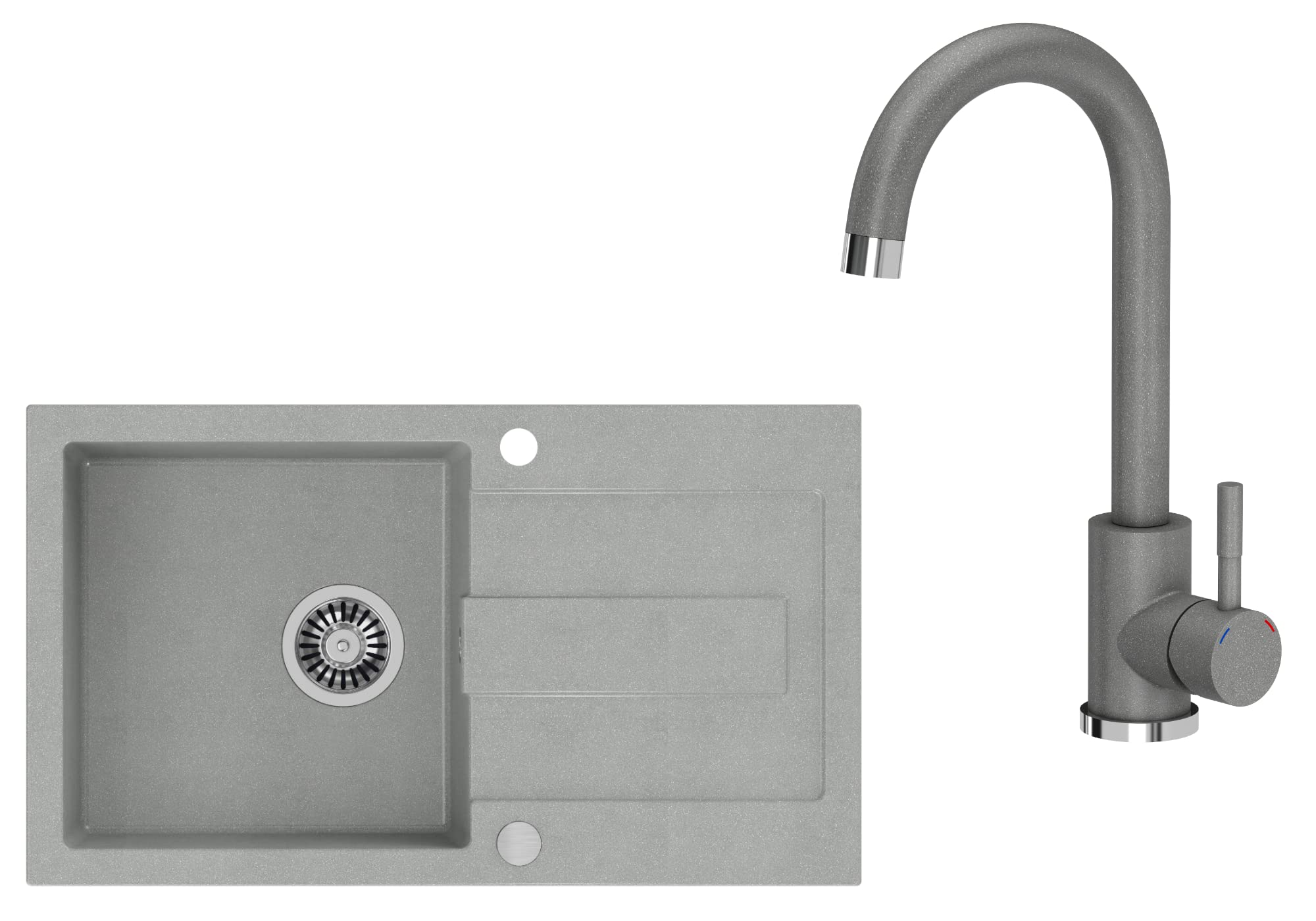 VBChome Fregadero gris con grifo, 78 x 45 cm, granito, empotrable, reversible, moderno y con sifón