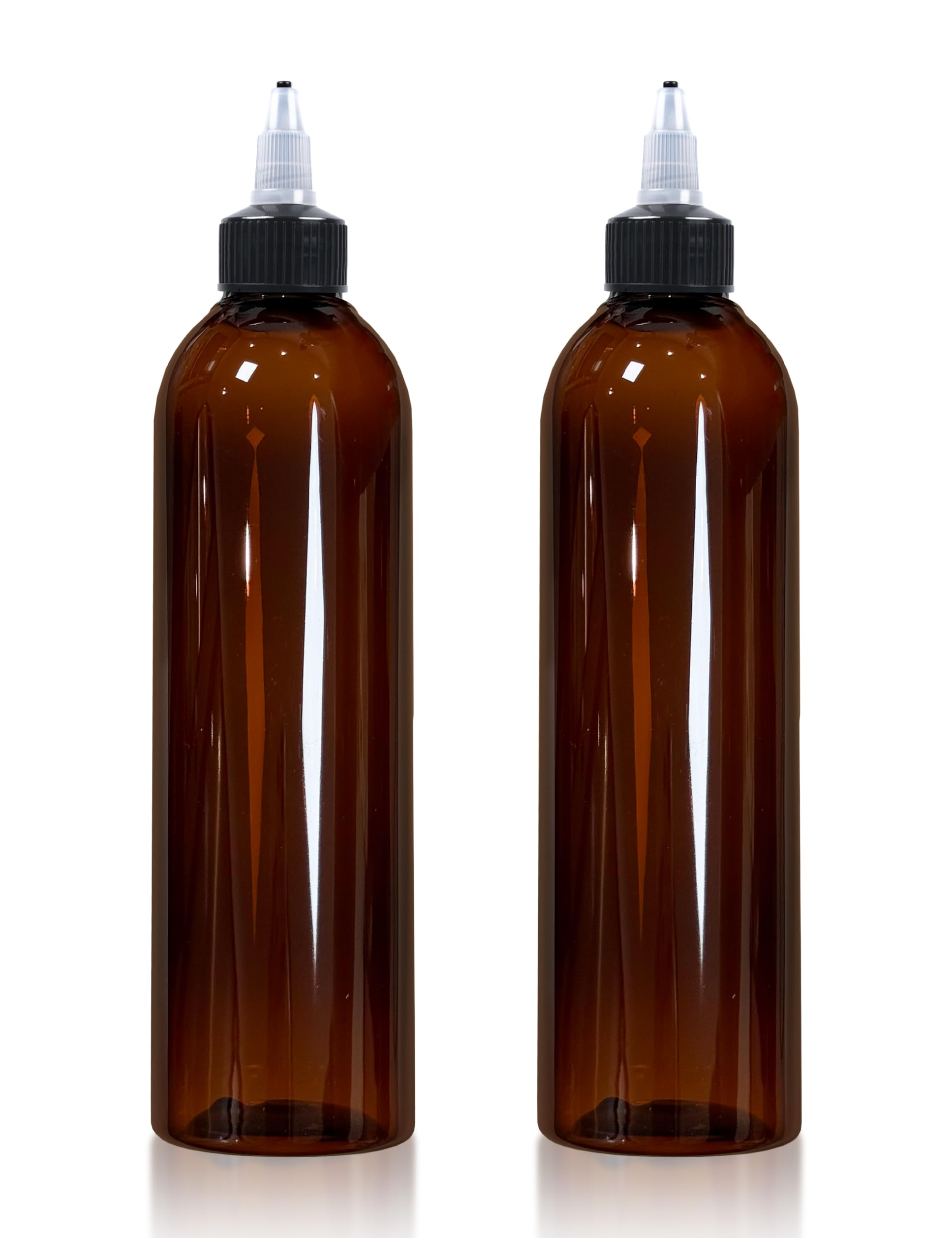 EOSAU 2 Pcs 8oz Amber Plastic Squeeze Bottles for Liquids, Twist Top Cap