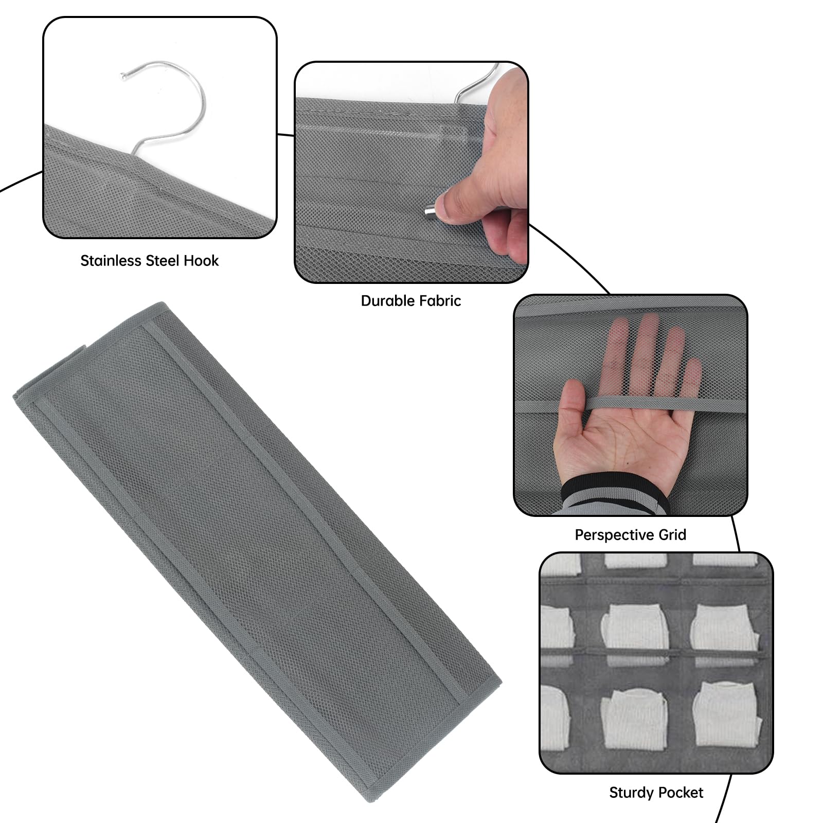 Organisateur Suspendu Pour Armoire 15 Poches - Rangement Vêtements Étanche Et Pliable - Lot De 4 (Gris)
