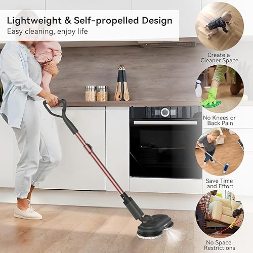 Miniatura 7 de Trapeador eléctrico inalámbrico, limpiador de piso eléctrico con rociador de agua y faros LED, hasta 60 minutos de duración, potente trapeador