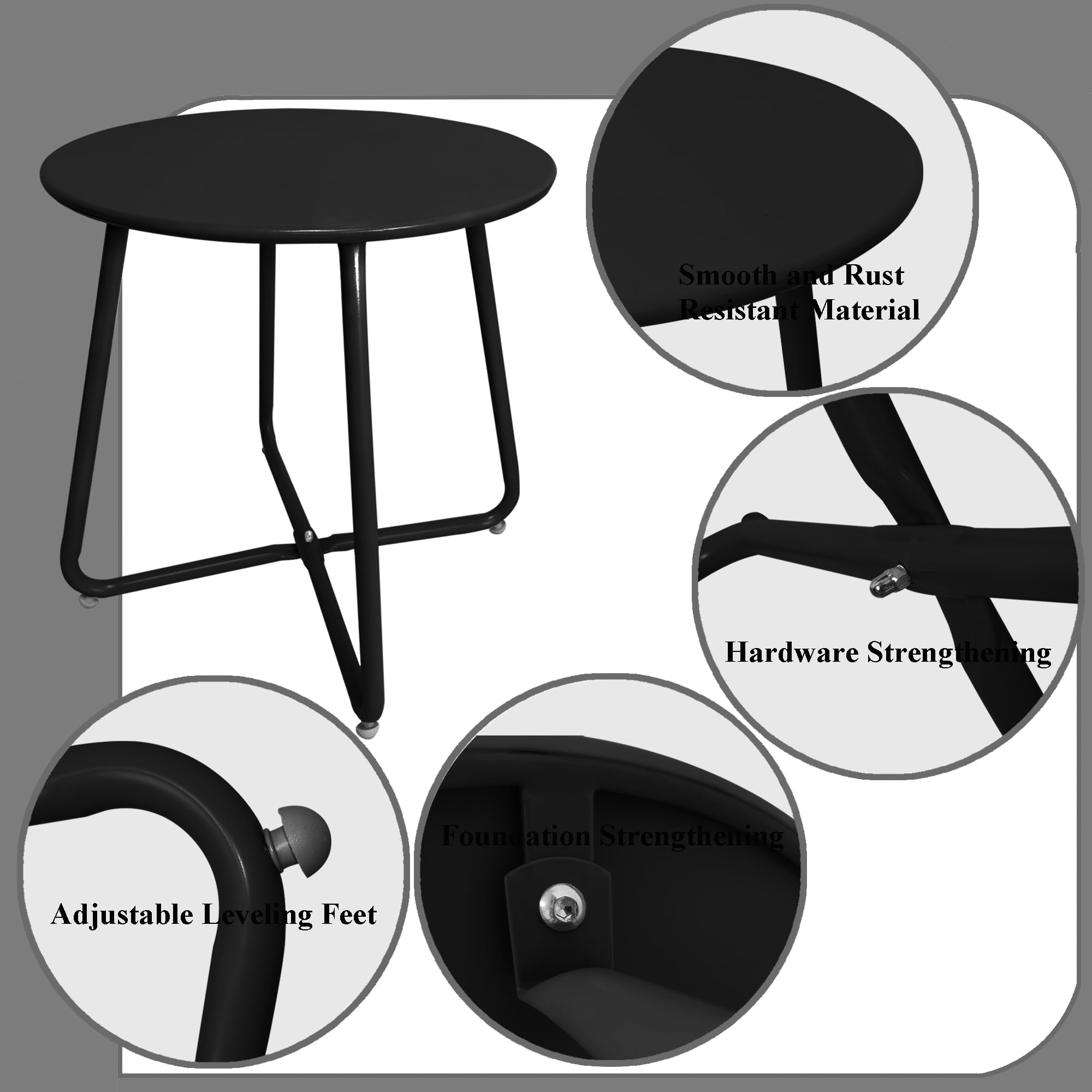 Table D'Appoint Ronde Acier Pour Terrasse U-BCOO - Petite Table Patio Jardin Balcon, Design Moderne Noir