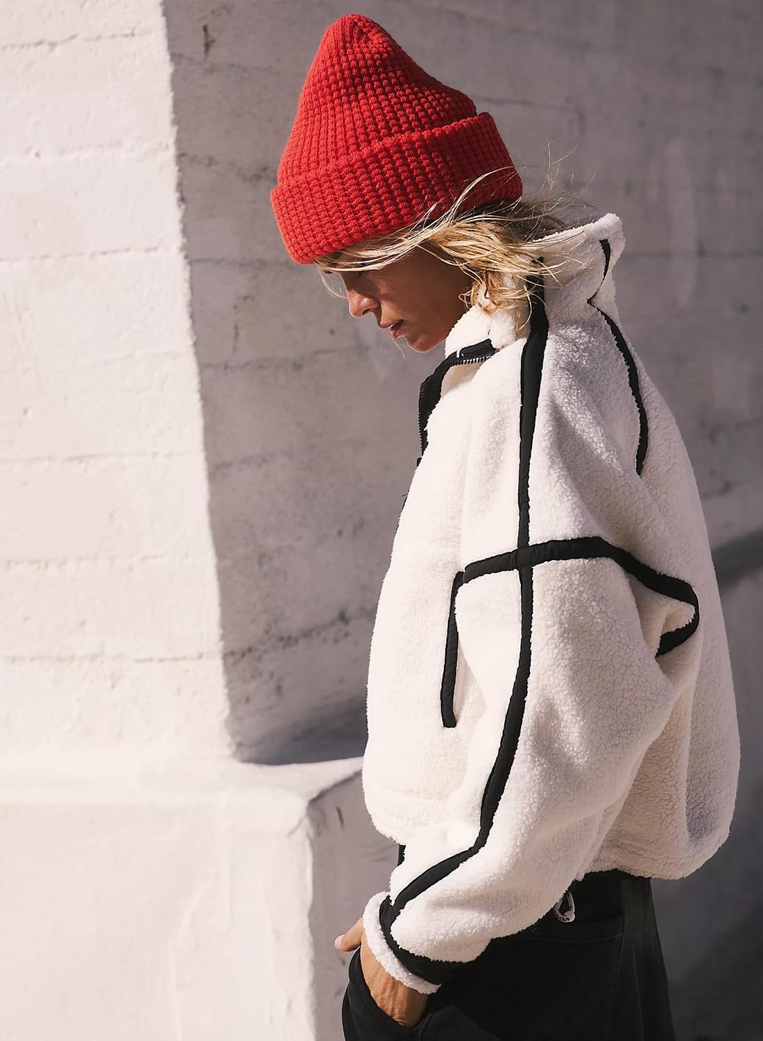 Women's Fleece Sweatshirts Half Zip Pullover Long Sleeve Oversized Workout Crop Tops Hoodie With Pocket - Image 4