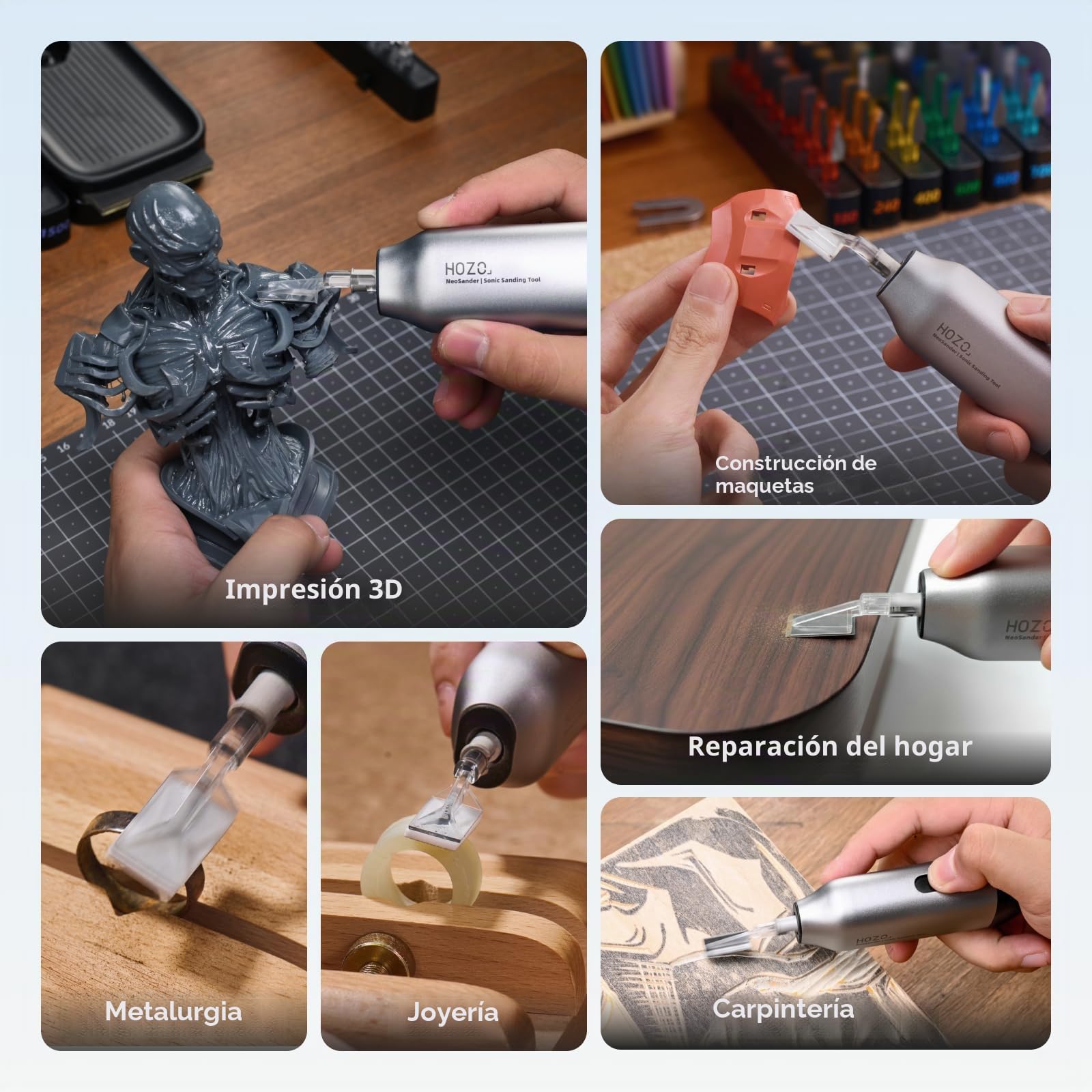 HOZO NeoSander - Mini lijadora eléctrica multifunción con 13.000 rpm para lijado preciso, ideal para impresión 3D, modelismo, artesanía y bricolaje