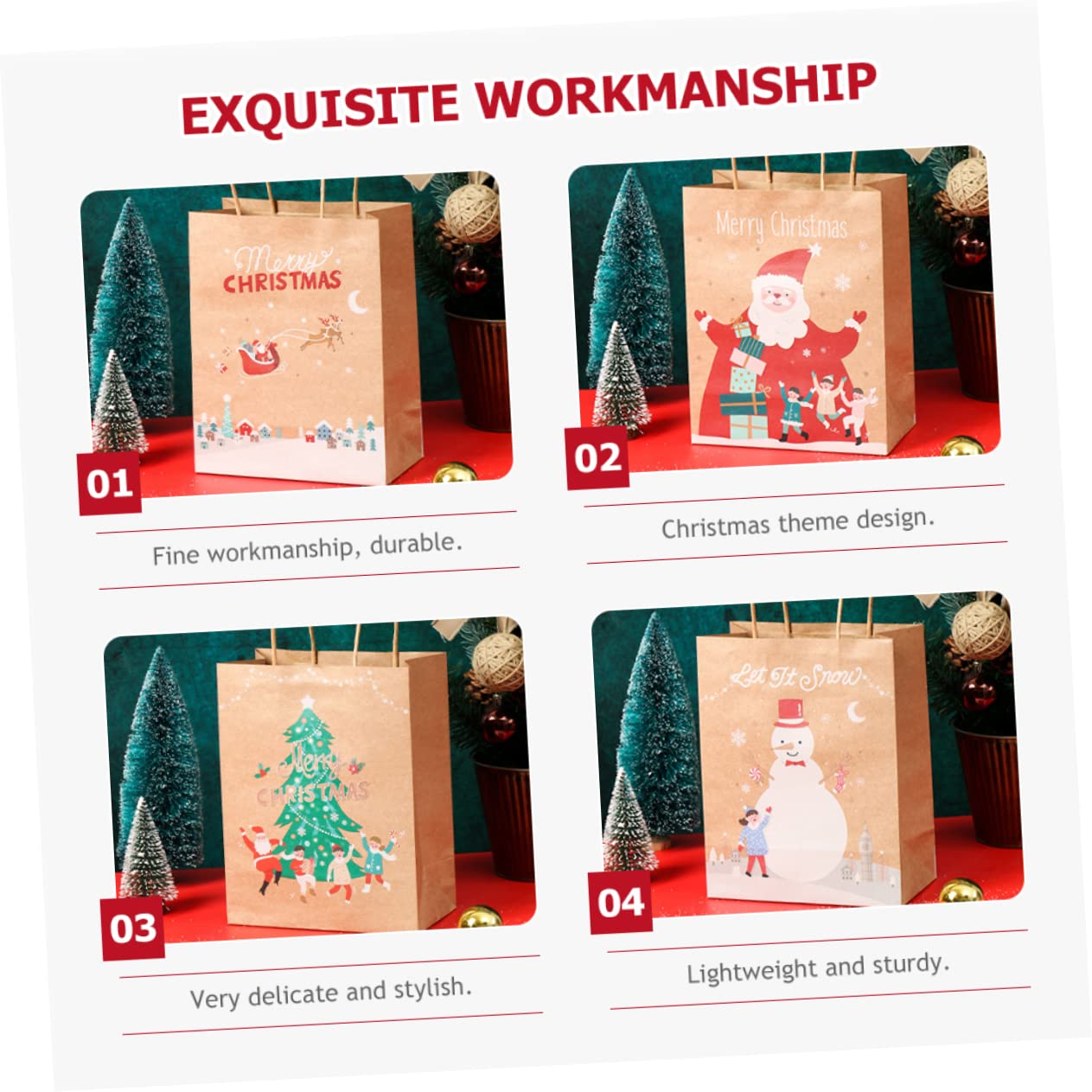 SAFIGLE 25stücke Weihnachtsgeschenktüten aus Papier mit Henkeln als Geschenktüten Gastgeschenke und Süßigkeitentüten für Weihnachten und Partys