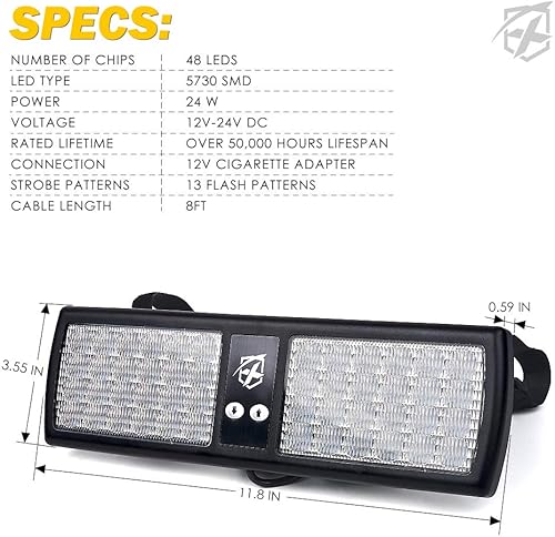Miniatura 7 de Xprite - Luces estroboscópicas rojas de 48 LED para visera, luz de advertencia de peligro y protector solar para vehículos de emergencia de la ley,