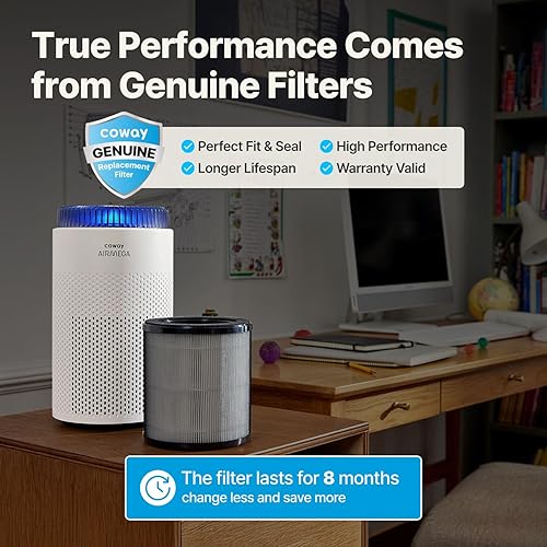 Miniatura 10 de COWAY Purificadores de aire para dormitorio y hogar de hasta 450 pies cuadrados, filtro hipercautivo para humo, alergias, caspa de mascotas, monitor