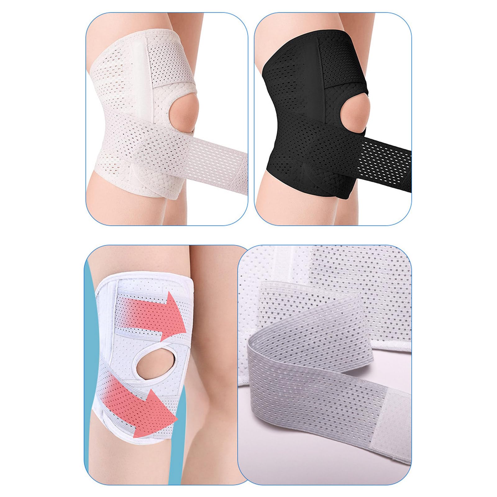 Rodillera ajustable con estabilizadores de resorte, protectores de rótula transpirables para fitness y running