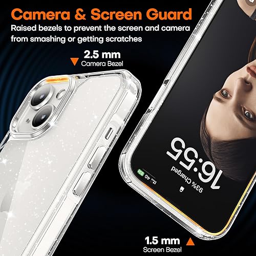 Miniatura 7 de TAURI Funda 5 en 1 con purpurina para iPhone 14, no amarilla con 2 protectores de pantalla + 2 protectores de lente de cámara, protección contra