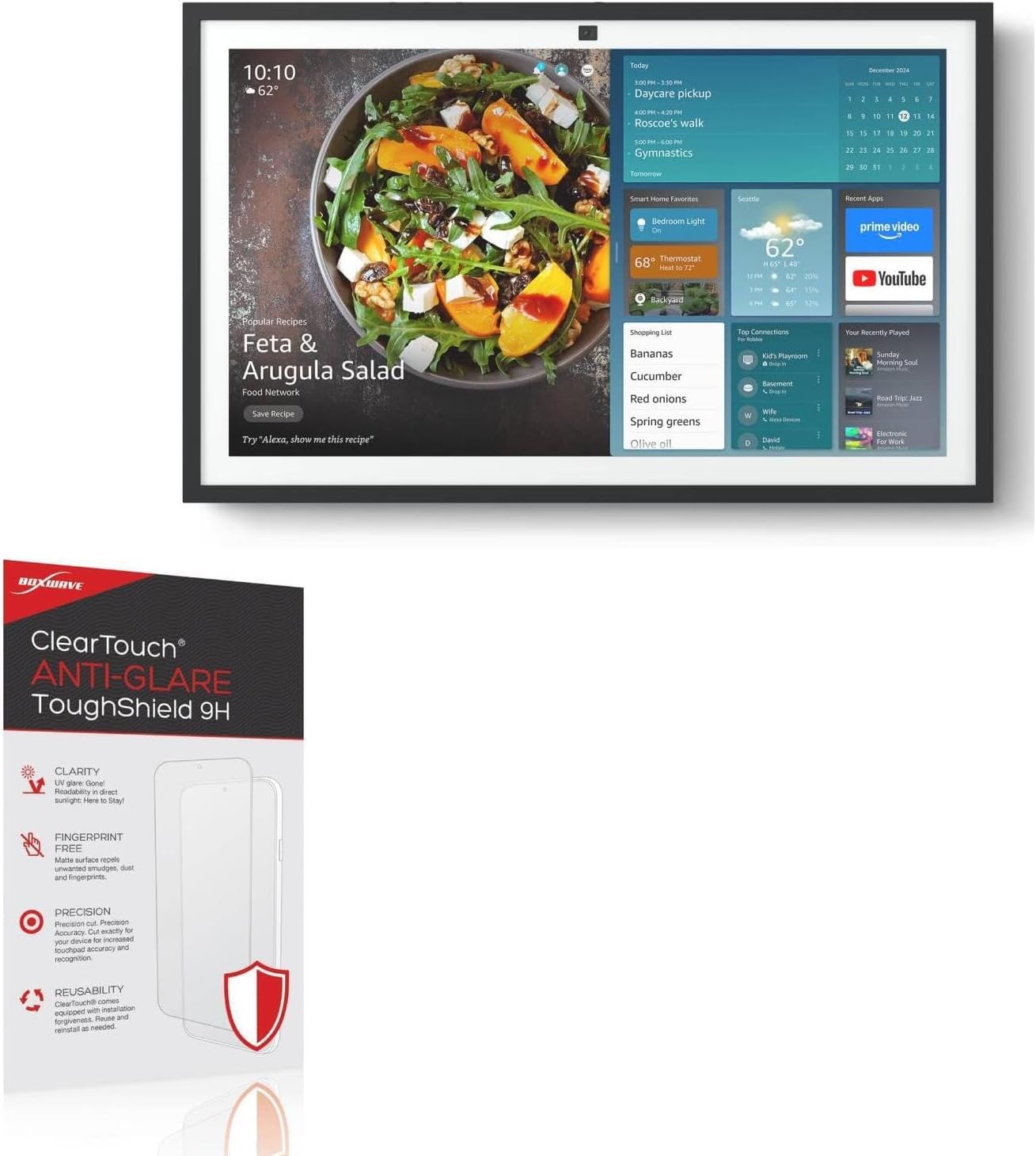 BoxWave Screen Protector Compatible with Amazon Echo Show 21 – ClearTouch Anti-Glare ToughShield 9H (2-Pack), Anti-Glare 9H Tough Flexible Film Screen Protector