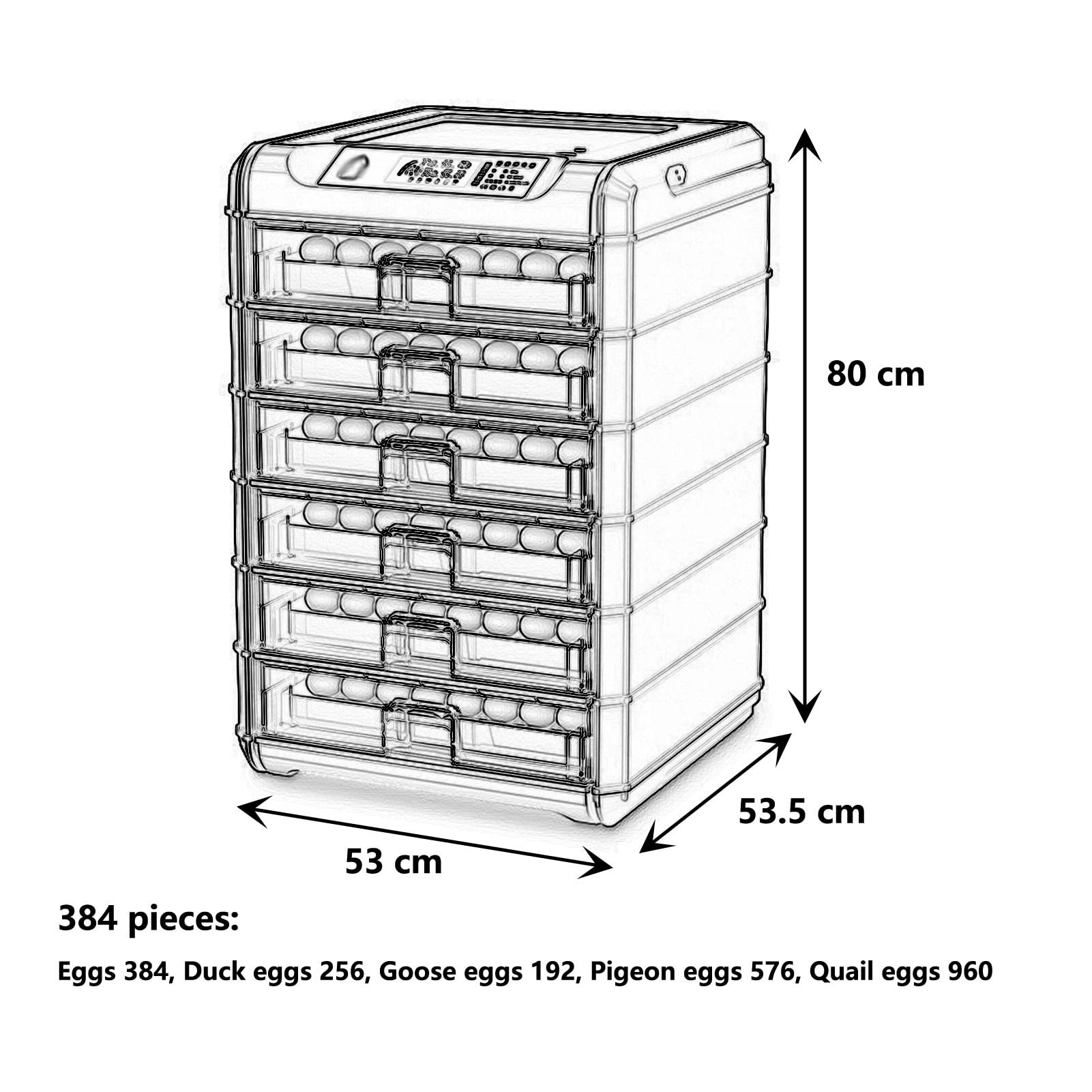 Incubadora digital de huevos para 384 huevos de giro automático, 5 modos de incubación simulan el entorno de incubación original, azul