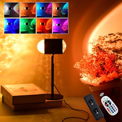 Bizggco 2-in-1 Sunset & Water Ripple Lamp, 400 Lighting Combinations, Sunset Ocean Light Project, USB-Powered, Remote & Button Control, Ideal for Home Decor, Photography & Gifts
