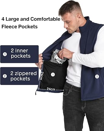 33,000ft Men's Fleece Gilets Lightweight Sleeveless Jacket Vest Windproof Bodywarmer Outerwear Golf Gilet With Zip Pockets for Hiking Cycling Running