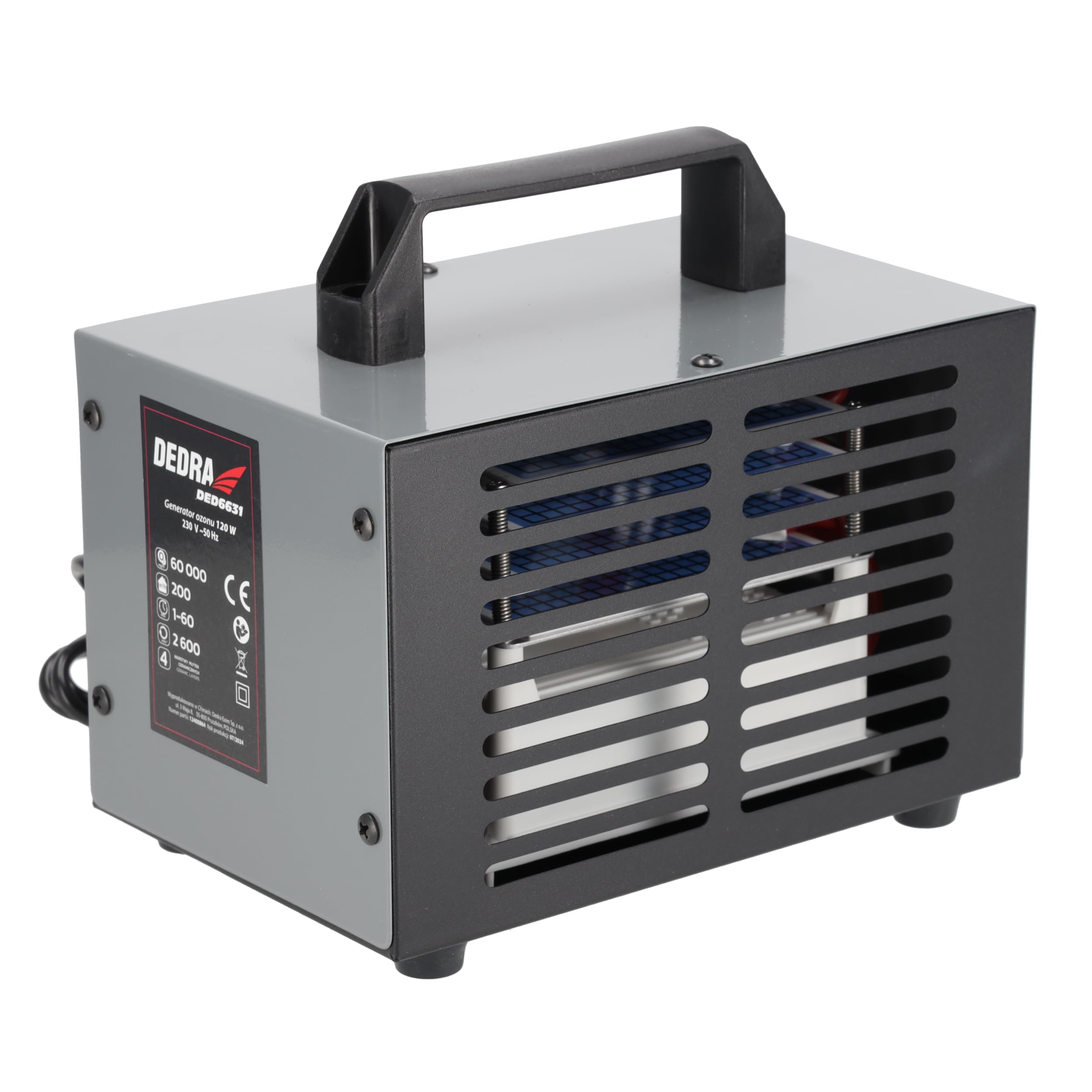 Ozon-Generator DEDRA 60000mg/h 120W stark, Timer: 1-60 min, beseitigt Gerüche und desinfiziert, Luftdurchsatz 200m³/Stunde, mit 4 ozonerzeugende Platten enthalten