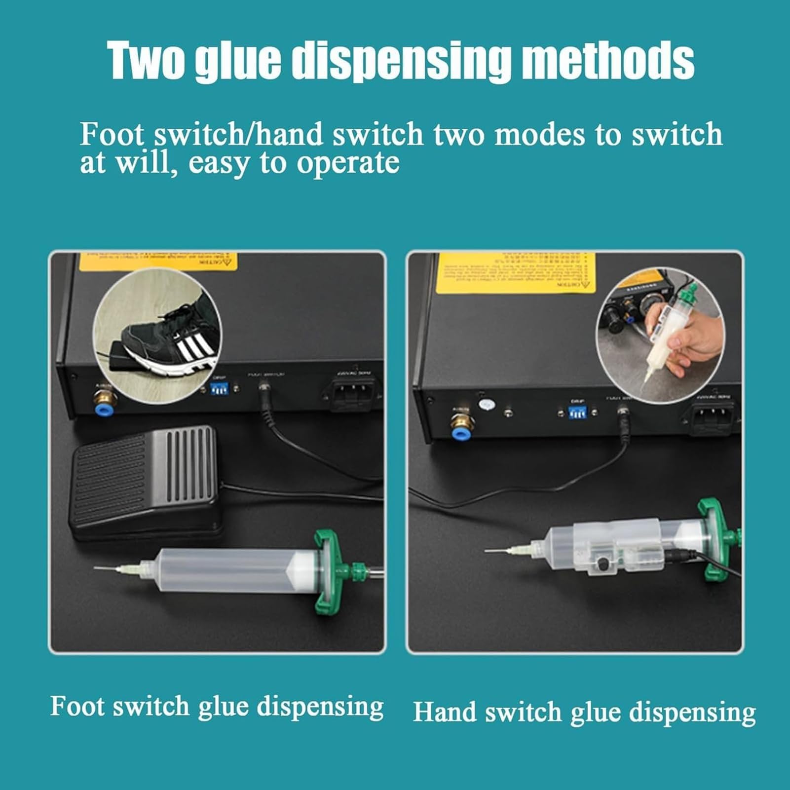 Dispensador de pegamento neumático, controlador de pegamento de soldadura, con pedal e interruptor manual, título mínimo de 0,01 ml, tiempo de 1 a 30 segundos, adecuado para óptica, joyería