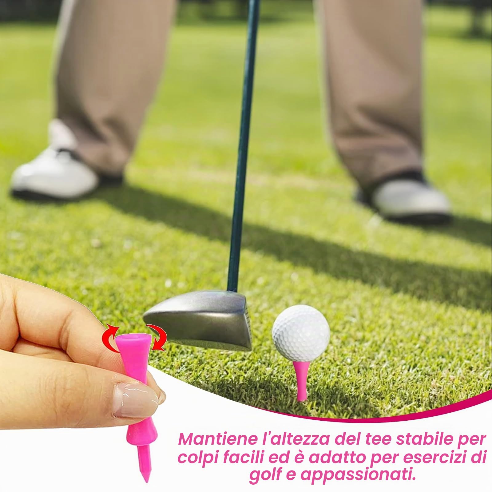 100 tè da golf in plastica, 57 mm, in plastica rosa, ben visibili, colori vivaci, resistenti e portatili per golfisti per esercitare, indistruttibili tè da golf in plastica
