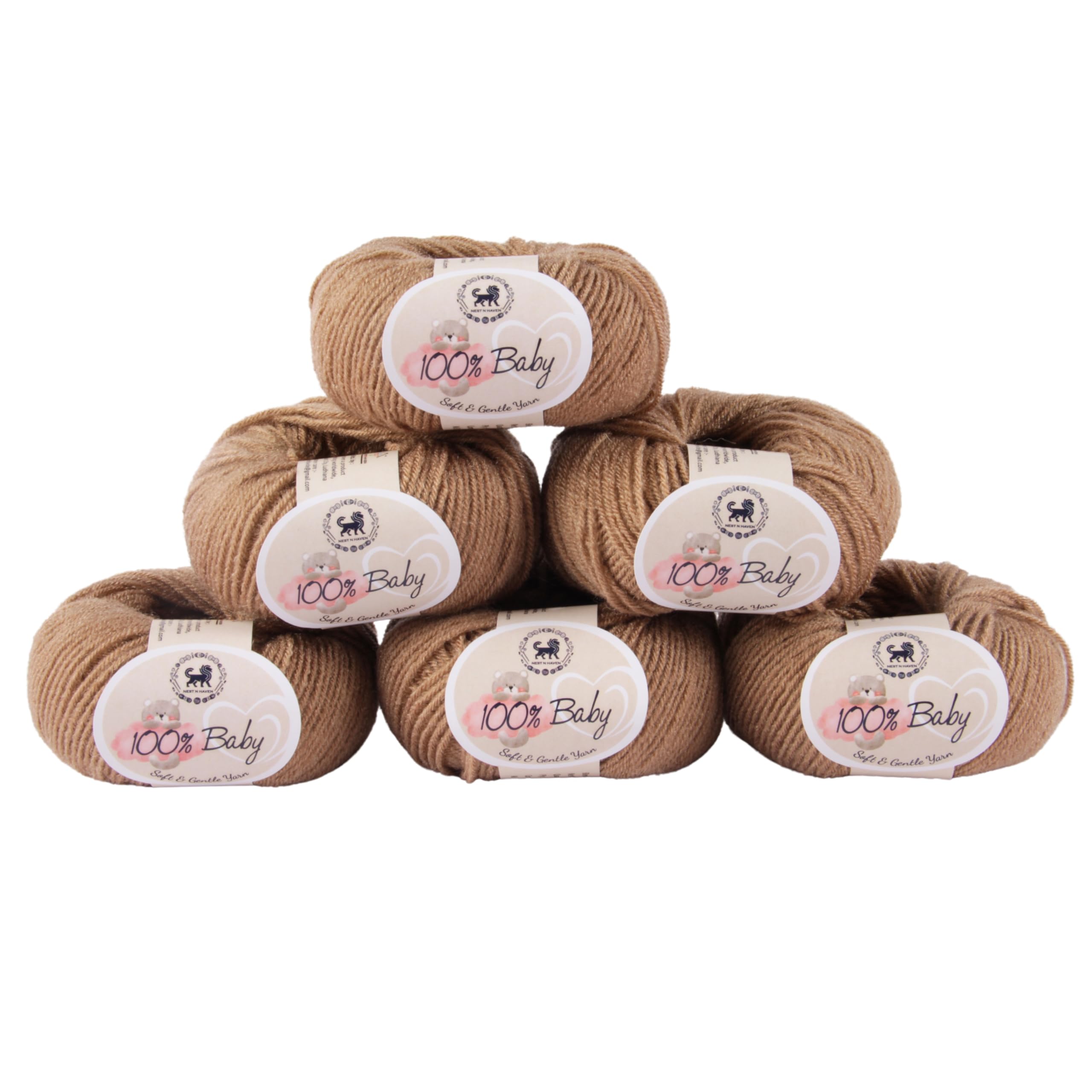 NESTNHAVEN Baby 100% Acrylic Wool Hand Knitting and Crochet Yarn 6 Balls (1 Ball / 25 Grams),150Grams, Extra Soft for Kids Baby Sweater Blanket Caps Toys Art &Caft Shade no (30 Dark Beige) (B0D6T9GZXT) Amazon Price History, Amazon Price Tracker