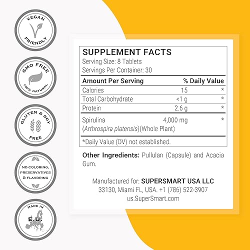 Miniatura 4 de Supersmart - Espirulina 4000 mg por día (fácil de tomar) - Algas verdes azules - Superalimento vegano natural | Sin OMG y sin gluten - 240 tabletas